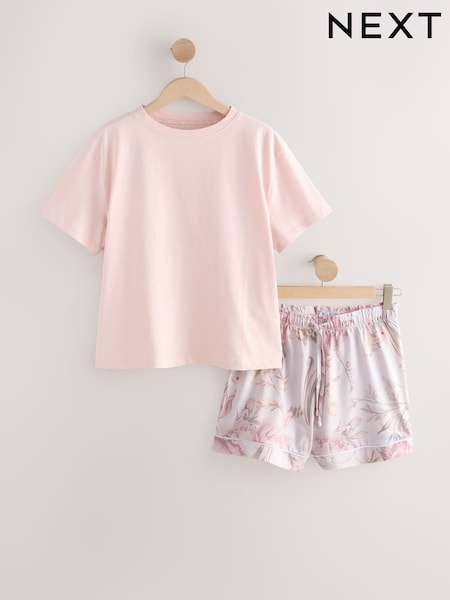 Lilac Purple Floral 100% Cotton Short Set Pyjamas (AY9567) | £20