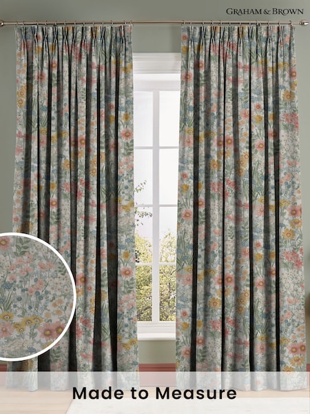 Graham & Brown Sage Green Wallflower Made to Measure Curtains (AY9718) | £119