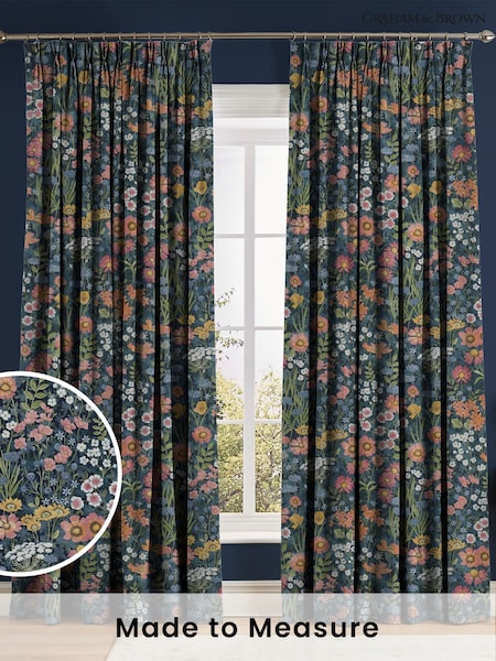 Graham & Brown Dusk Blue Wallflower Made to Measure Curtains (AY9719) | £119