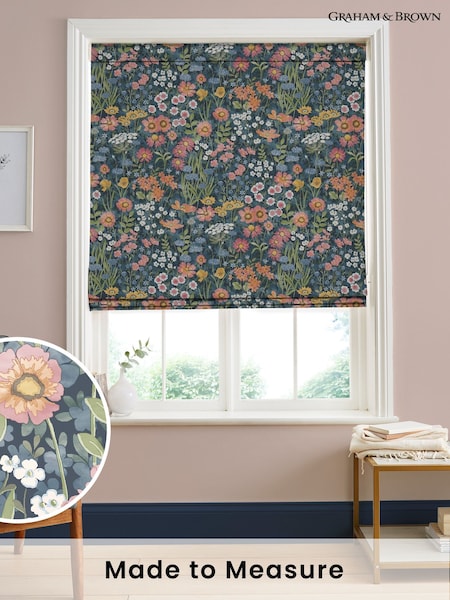 Graham & Brown Dusk Blue Wallflower Made to Measure 100% Cotton Roman Blind (AY9773) | £99