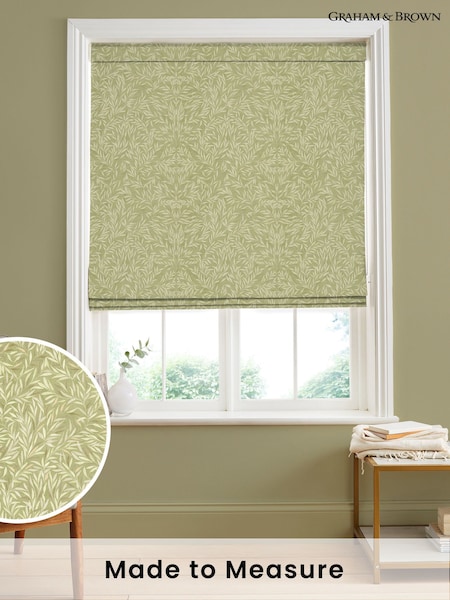 Graham & Brown Sage Green Salix Leaves Made to Measure 100% Cotton Roman Blind (AY9784) | £99