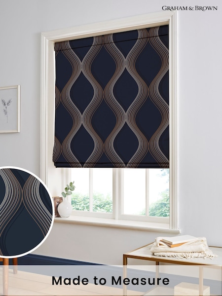 Graham & Brown Navy Blue Euphoria Made to Measure 100% Cotton Roman Blind (AY9785) | £99