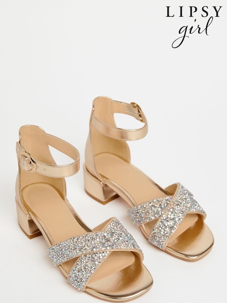 Lipsy Gold Low Block Heel Occasion Sandals (AY9857) | £26 - £30