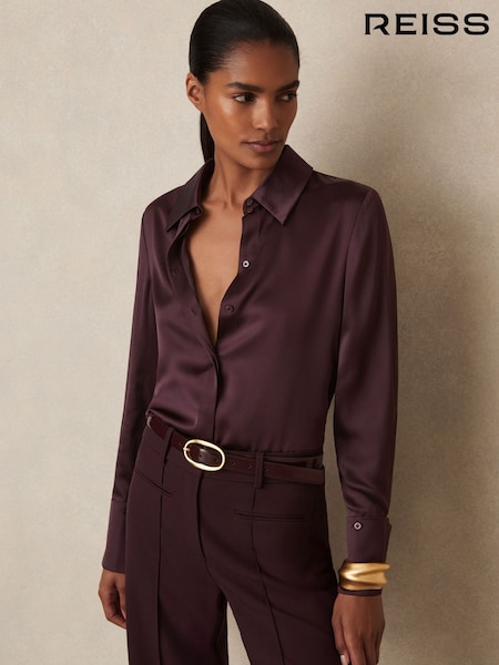 Reiss Red Hailey Silk Double-Cuff Button-Through Shirt (AY9917) | £198