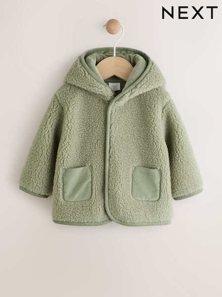 Sage Green Baby Hooded Borg Jacket (0-18mths) (AY9952) | £16 - £17