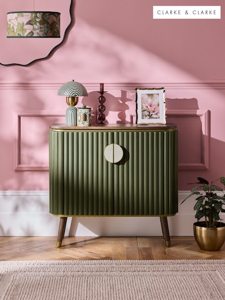 Clarke & Clarke Ribbed Green Mango Wood Calisto Small Sideboard (B00018) | £649