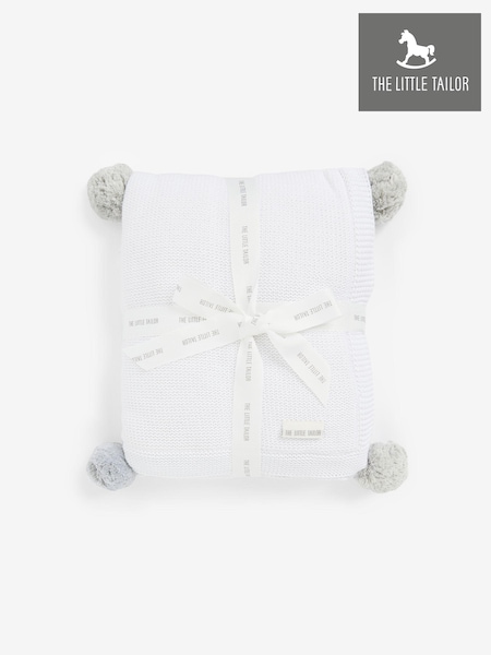 The Little Tailor Pom Pom Plush Lined Baby Blanket (B00048) | £48