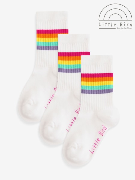 Little Bird by Jools Oliver White Pastel Rainbow Stripe Tube Socks 3 Pack (B00118) | £6 - £8