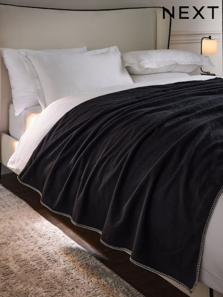 Black Collection Luxe Stitched Edged Throw With Cashmere (B00120) | £150