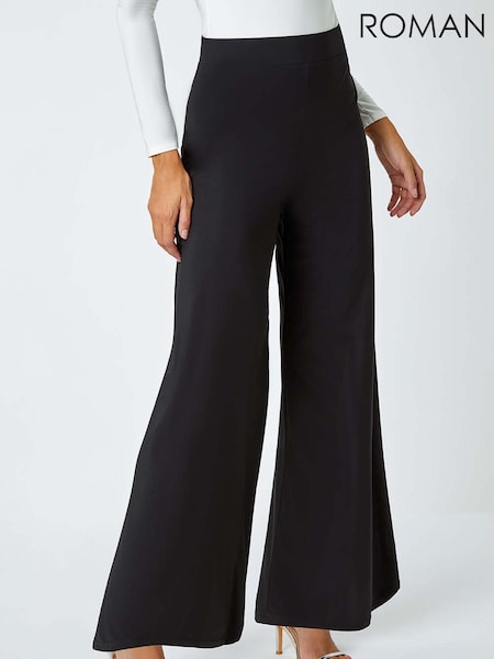 Roman Black Wide Leg Stretch Trousers (B00136) | £32