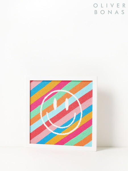 Oliver Bonas Multi Stripe Smiley Face Beaded Framed Wall Art (B00217) | £70