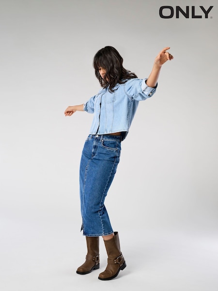 ONLY Blue Denim Midi Skirt With Front Split (B00528) | £32