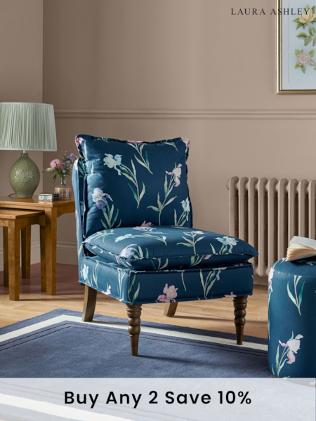 Laura Ashley Hawling Irises Midnight Seaspray Navy Nordan Armless Accent Chair (B00707) | £299