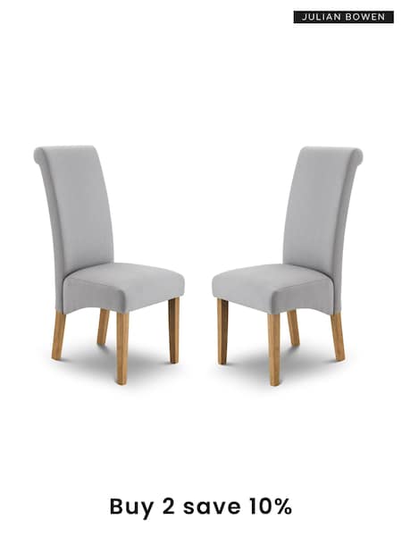 Julian Bowen Shale Grey Linen Rio Scrollback Fabric Chairs Set Of 2 (B00941) | £200