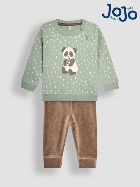 JoJo Maman Bébé Green Baby Panda Sweatshirt And Cosy Trousers Set (B01119) | £28