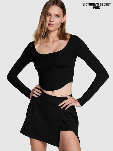 Victoria's Secret PINK Black Long Sleeve Cotton Corset Top (B01153) | £35