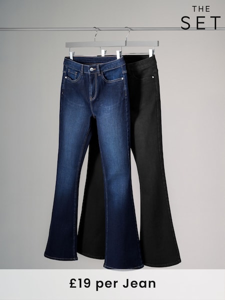 The Set Mid Blue/Black 2 Pack Flared Denim Jeans (B01164) | £38