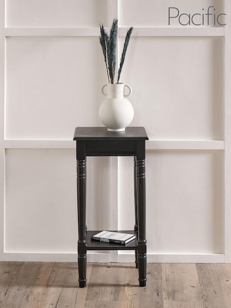 Pacific Black Heritage Pine Wood Accent Table with Shelf (B01299) | £90