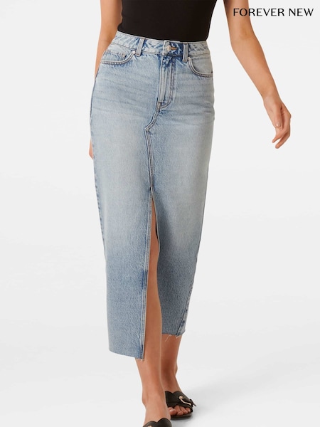 Forever New Blue 100% Cotton Tori Midaxi Denim Skirt (B01387) | £60