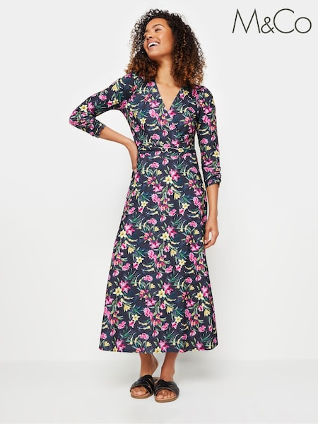 M&Co Blue Floral Buckle Dress (B01885) | £45