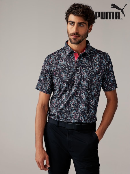 Puma Black CLOUDSPUN Mens Golf Paisley Polo Shirt (B02208) | £55