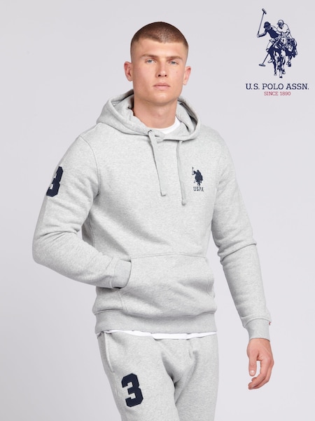 U.S. Polo Assn. Grey Mens Classic Fit Player 3 100% Cotton Hoodie (B02232) | £70