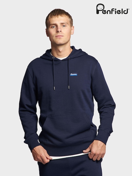 Penfield Blue Dark Mens Relaxed Fit Original Logo 100% Cotton Hoodie (B02847) | £85