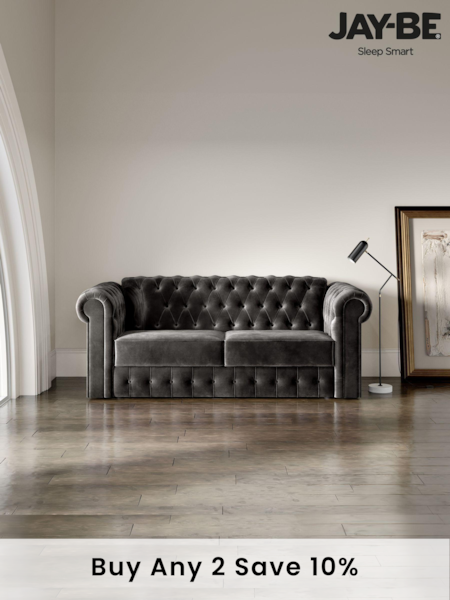 Jay-Be Luxe Velvet Steel Grey Chesterfield 3 Seater Sofa Bed (B02853) | £3,485