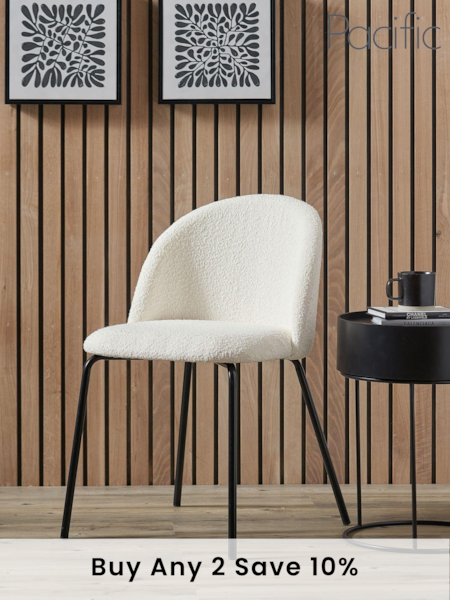 Pacific White Turi Boucle Dining Chair with Black Legs (B02980) | £165