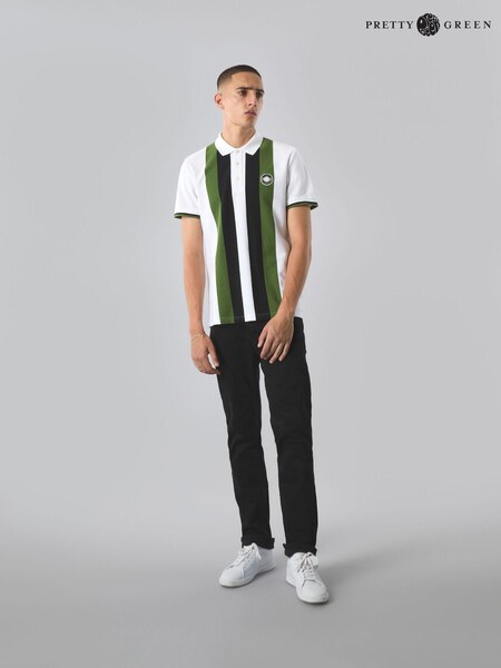 Pretty Green Stripe Knitted 100% Cotton Polo Shirt (B04130) | £35