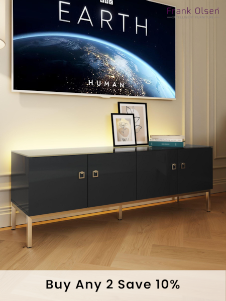Frank Olsen Midnight Black Lyra Four Door SMART TV Cabinet (B04514) | £470