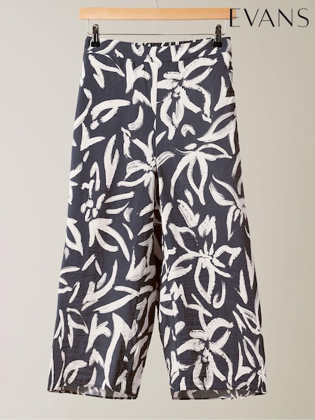 Evans Navy Blue Curve Floral Print 100% Cotton Culottes (B04710) | £36