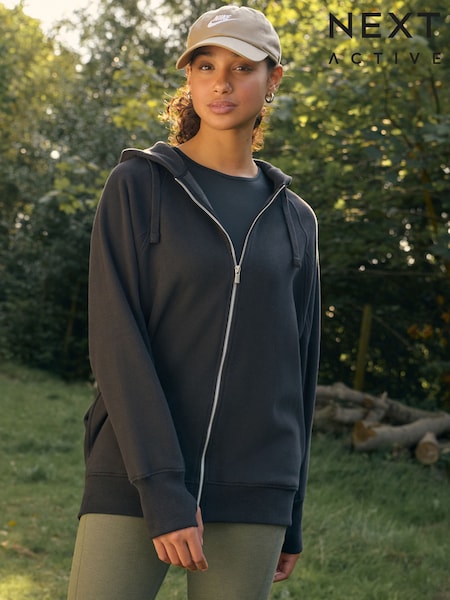 Black Active Soft Touch Longline Zip Up Hoodie (B04760) | £38