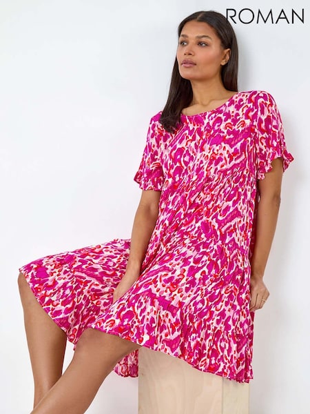 Roman Pink Abstract Print Tiered Smock Dress (B04990) | £42