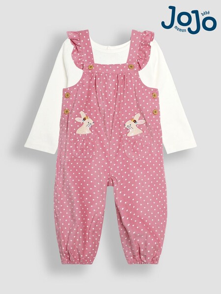 JoJo Maman Bébé Rose Pink Bunny Appliqué Cord Dungarees & Top Set (B05012) | £32
