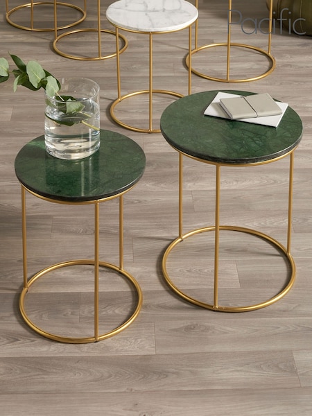 Pacific Green Set of 2 Milly Marble Tables with Gold Frame (B05045) | £180