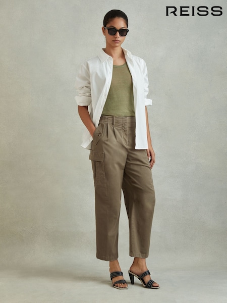 Reiss Khaki Indie Cotton Blend Tapered Combat Trousers (B05148) | £68