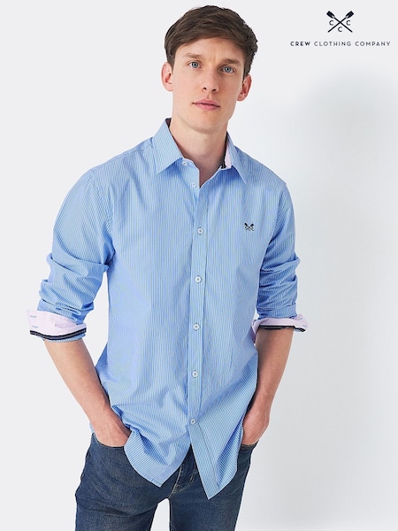 Crew Clothing Blue 100% Cotton Heritage Micro Stripe Shirt (B05186) | £57