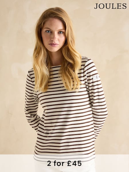 Joules Harbour Brown/Cream Boat Neck Breton Top (B05315) | £30