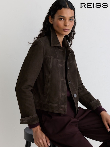 Ebony Brown - Reiss Callie Suede Trucker Jacket