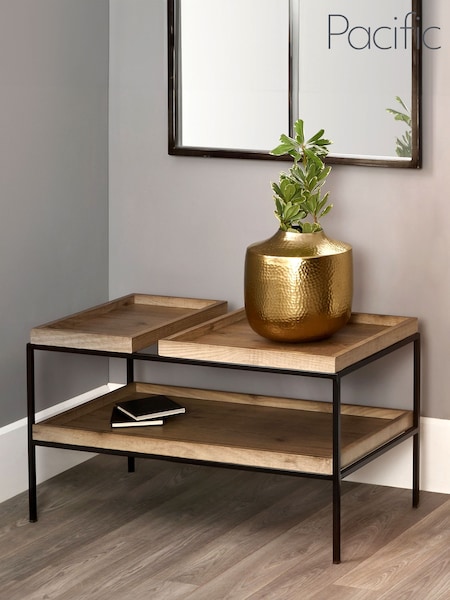 Pacific Natural Wood Veneer and Black Metal Coffee Table (B05557) | £230