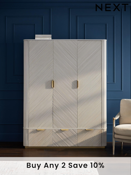 Light Grey Valencia Marble Mango Wood Triple, 2 Drawers Wardrobe (B05702) | £2,299