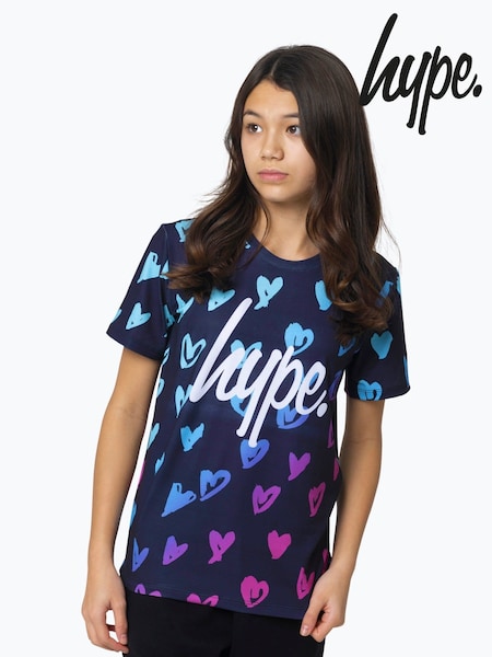 Hype Girls Multi Scribble Hearts Black T-Shirt (B05927) | £20
