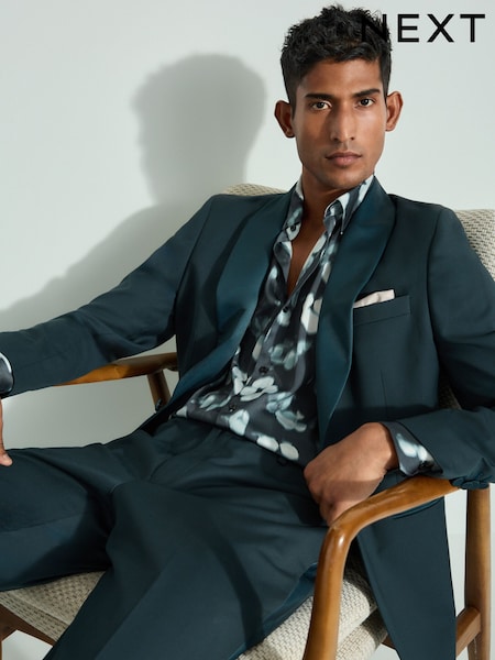 Teal Blue Slim Fit Trimmed Satin Edge Tuxedo Suit Jacket (B06330) | £79