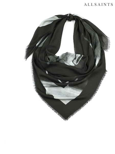 AllSaints Black Leppo Tie Stripe 100% Cotton Scarf (B06412) | £109