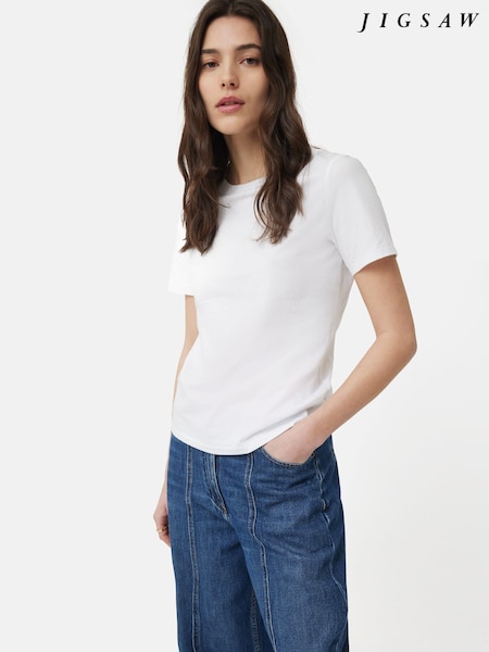Jigsaw White 100% Cotton Crew Neck T-Shirt (B06534) | £35