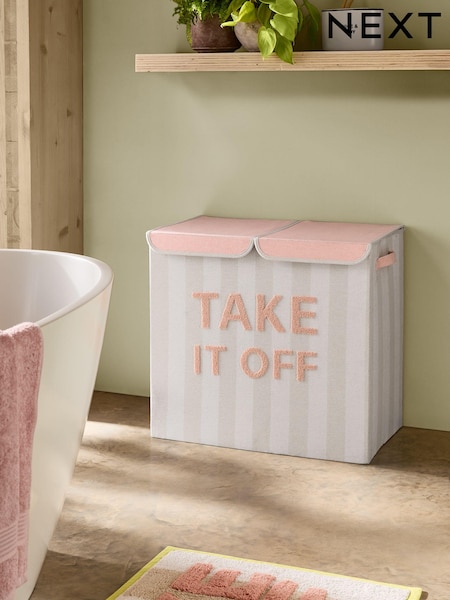 Natural Stripe Slogan Laundry Basket Sorter (B06639) | £35