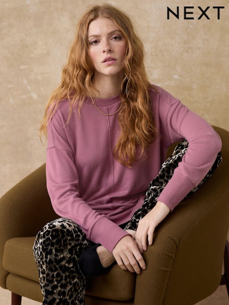 Rose Pink Soft Touch Cosy Seam Crew Neck Jumper (B06673) | £27