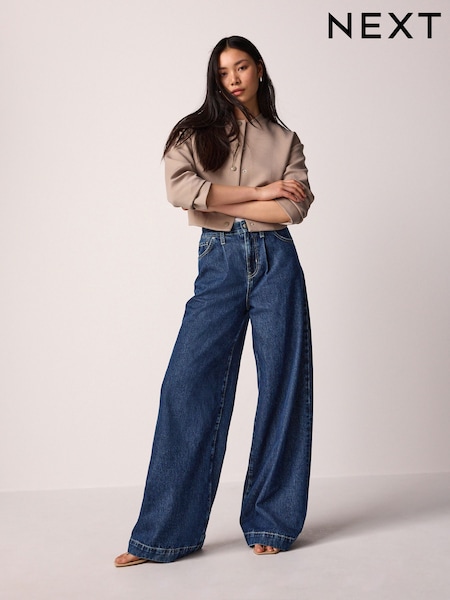 Rinse Wash Palazzo Wide Leg 100% Cotton Jeans (B06690) | £48