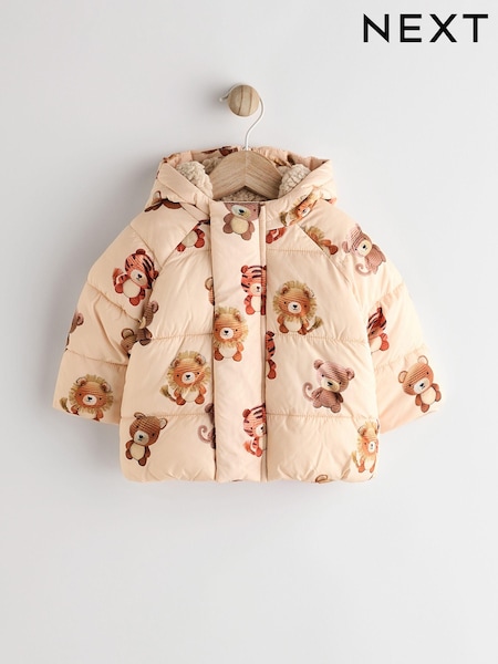 Cream Bear Print Baby Puffer Coat (0mths-2yrs) (B06961) | £11 - £12